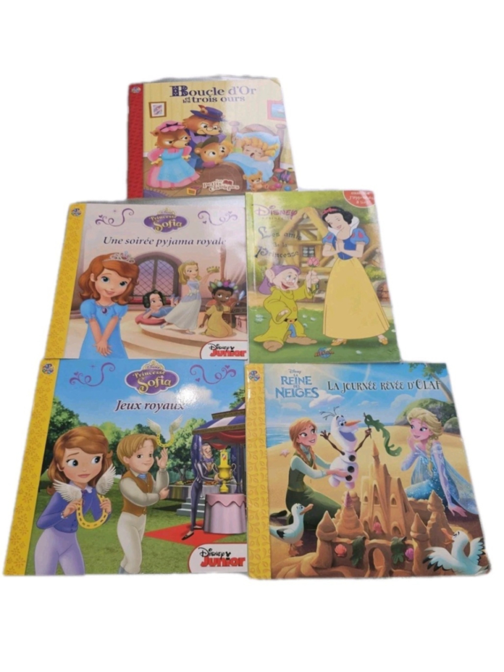 Disney Lot of 5 French Books Sofia(2), Frozen,Snow White, & Goldilocks & 3 Bears